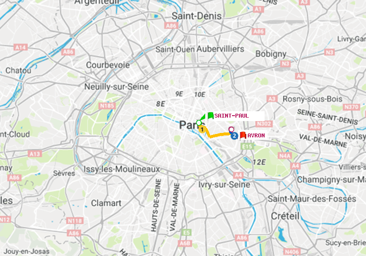 plan itinéraire ratp de Saint-Paul (Le Marais) à Avron