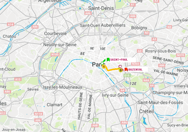 plan itinéraire ratp de Saint-Paul (Le Marais) à Buzenval