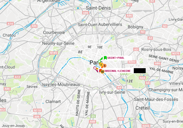 plan itinéraire ratp de Saint-Paul (Le Marais) à Cardinal-Lemoine