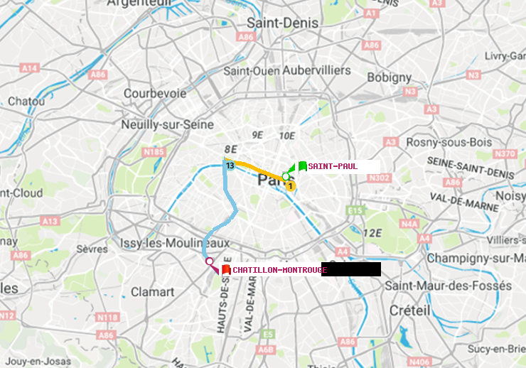 plan itinéraire ratp de Saint-Paul (Le Marais) à Châtillon Montrouge