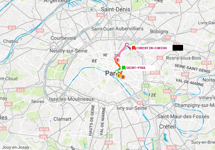 plan itinéraire ratp de Saint-Paul (Le Marais) à Corentin-Cariou