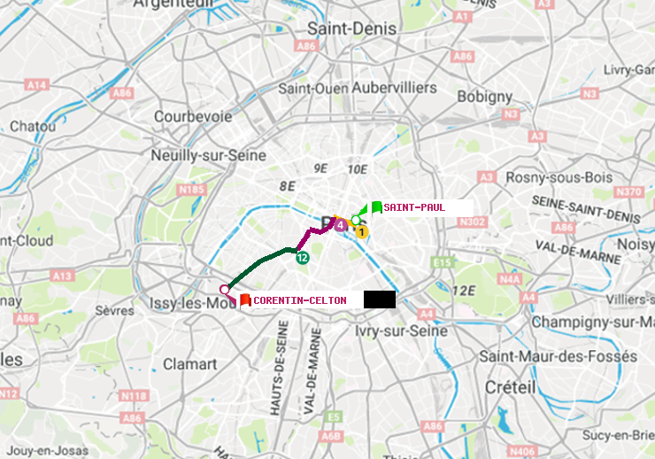 plan itinéraire ratp de Saint-Paul (Le Marais) à Corentin-Celton