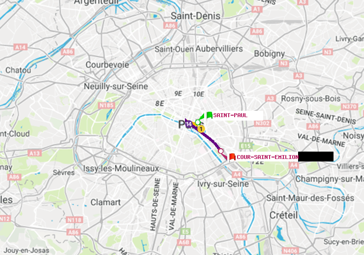 plan itinéraire ratp de Saint-Paul (Le Marais) à Cour Saint-Emilion
