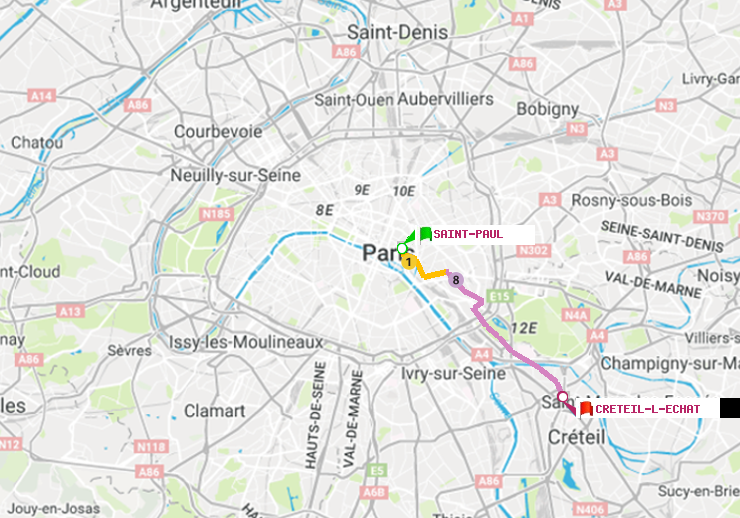 plan itinéraire ratp de Saint-Paul (Le Marais) à Créteil-L