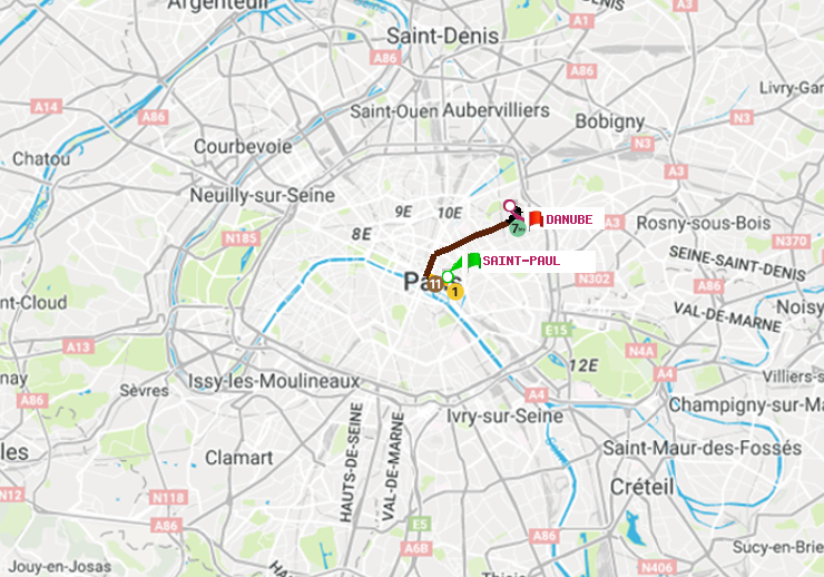 plan itinéraire ratp de Saint-Paul (Le Marais) à Danube