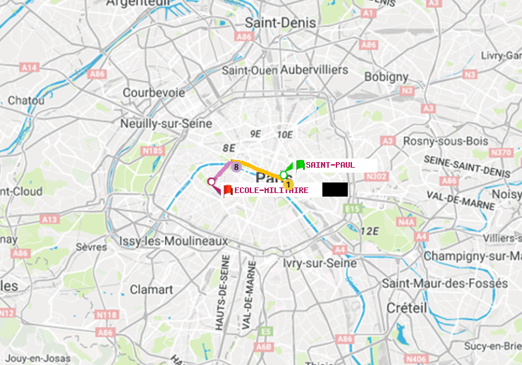 plan itinéraire ratp de Saint-Paul (Le Marais) à Ecole Militaire