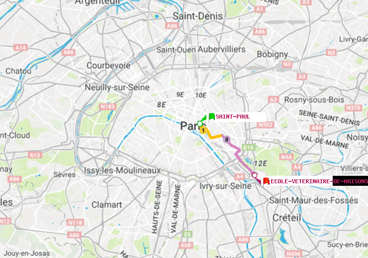 plan itinéraire ratp de Saint-Paul (Le Marais) à Ecole Vétérinaire de Maisons-Alfort