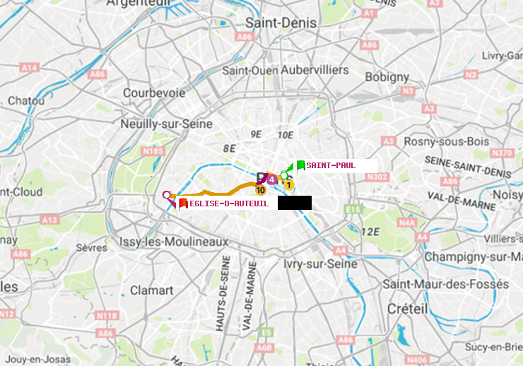 plan itinéraire ratp de Saint-Paul (Le Marais) à Eglise d