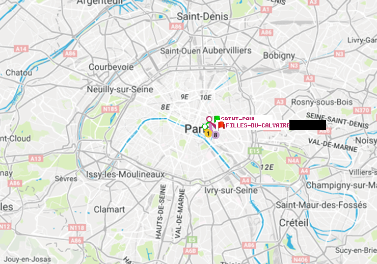 plan itinéraire ratp de Saint-Paul (Le Marais) à Filles du Calvaire