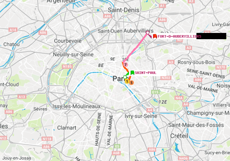 plan itinéraire ratp de Saint-Paul (Le Marais) à Fort d