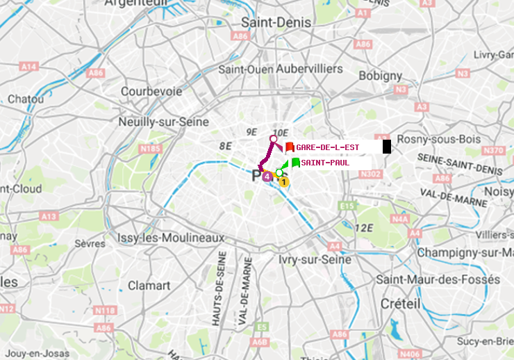 plan itinéraire ratp de Saint-Paul (Le Marais) à Gare de l