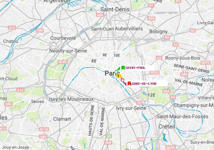 plan itinéraire ratp de Saint-Paul (Le Marais) à Gare de Lyon