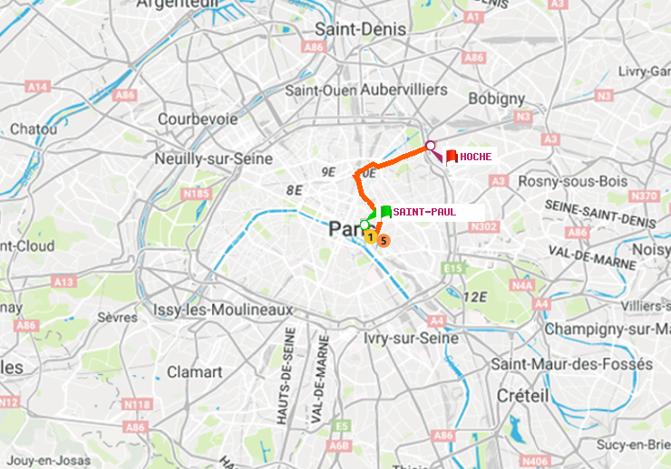plan itinéraire ratp de Saint-Paul (Le Marais) à Hoche