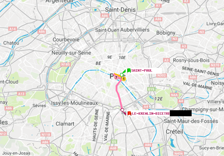 plan itinéraire ratp de Saint-Paul (Le Marais) à Le Kremlin-Bicêtre