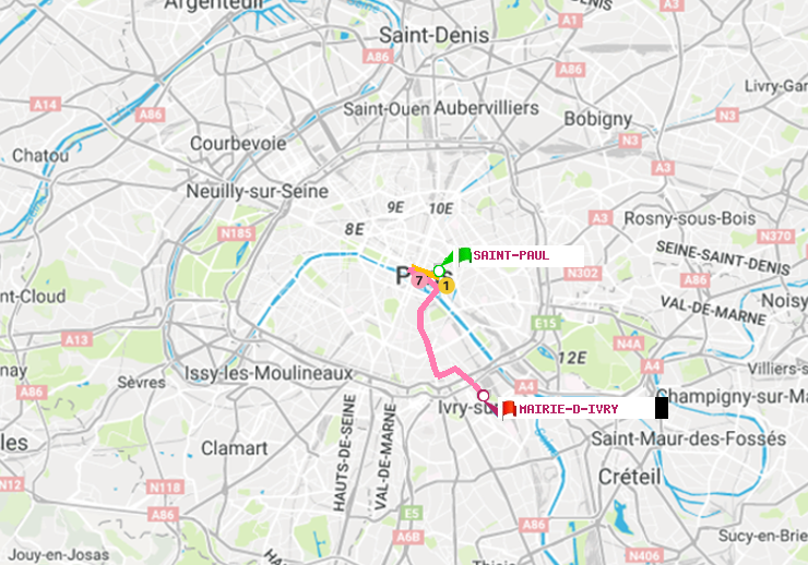 plan itinéraire ratp de Saint-Paul (Le Marais) à Mairie d
