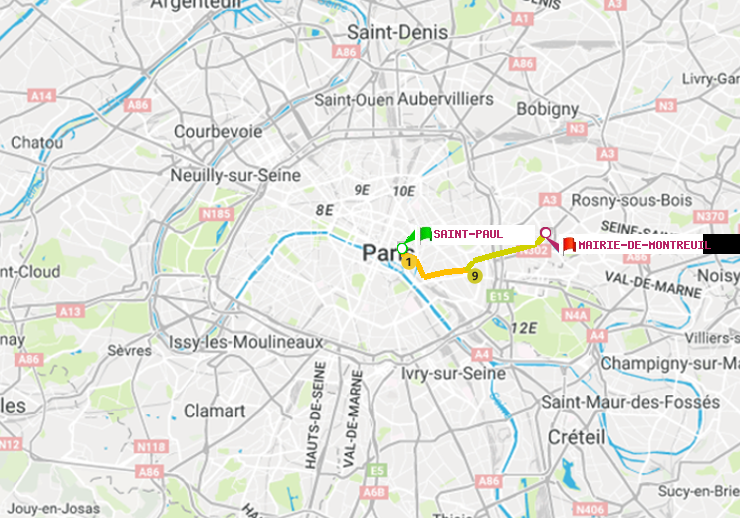 plan itinéraire ratp de Saint-Paul (Le Marais) à Mairie de Montreuil