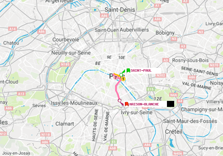 plan itinéraire ratp de Saint-Paul (Le Marais) à Maison Blanche