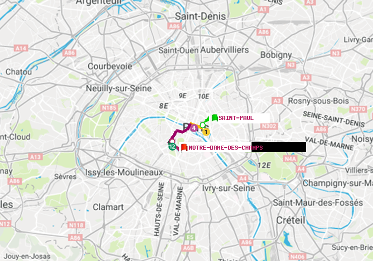 plan itinéraire ratp de Saint-Paul (Le Marais) à Notre-Dame des Champs