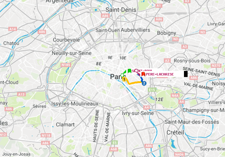 plan itinéraire ratp de Saint-Paul (Le Marais) à Père-Lachaise