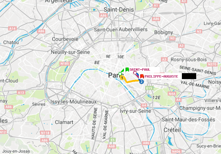plan itinéraire ratp de Saint-Paul (Le Marais) à Philippe Auguste