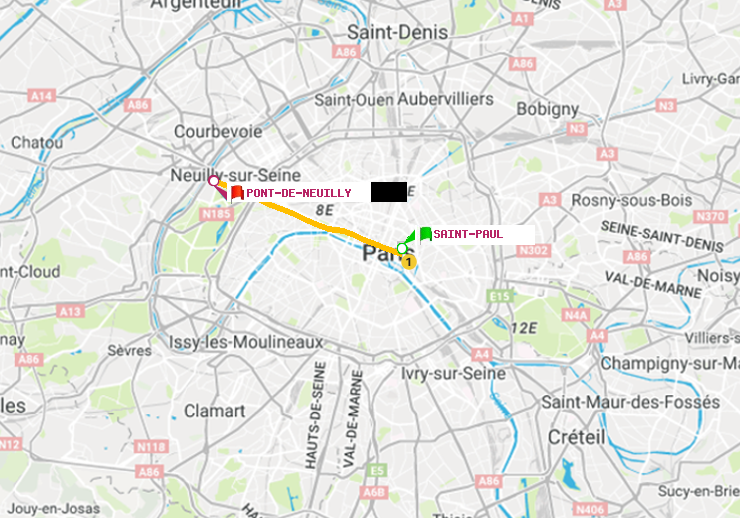plan itinéraire ratp de Saint-Paul (Le Marais) à Pont de Neuilly