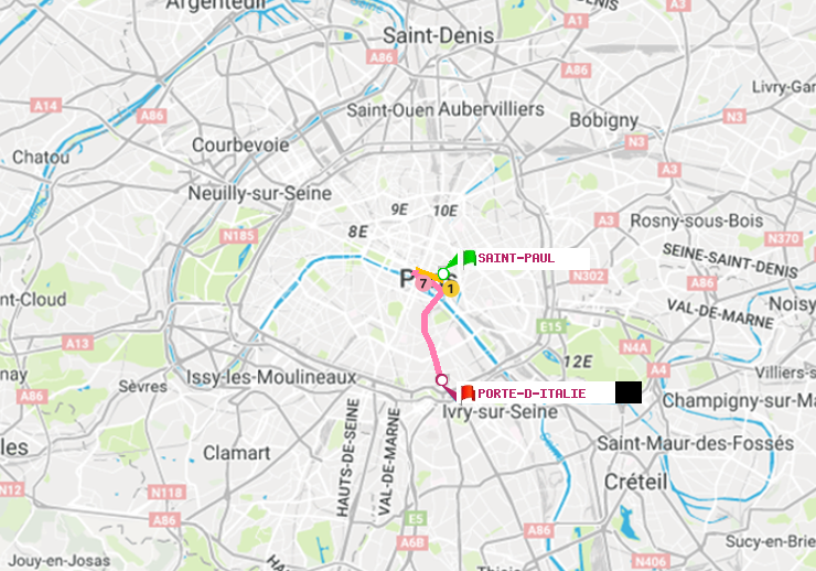 plan itinéraire ratp de Saint-Paul (Le Marais) à Porte d