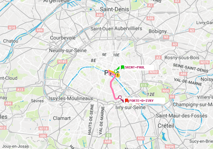 plan itinéraire ratp de Saint-Paul (Le Marais) à Porte d
