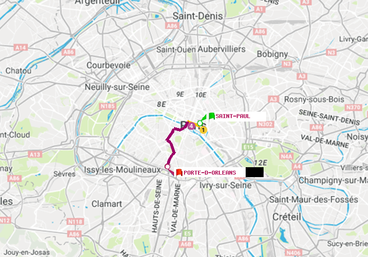 plan itinéraire ratp de Saint-Paul (Le Marais) à Porte d