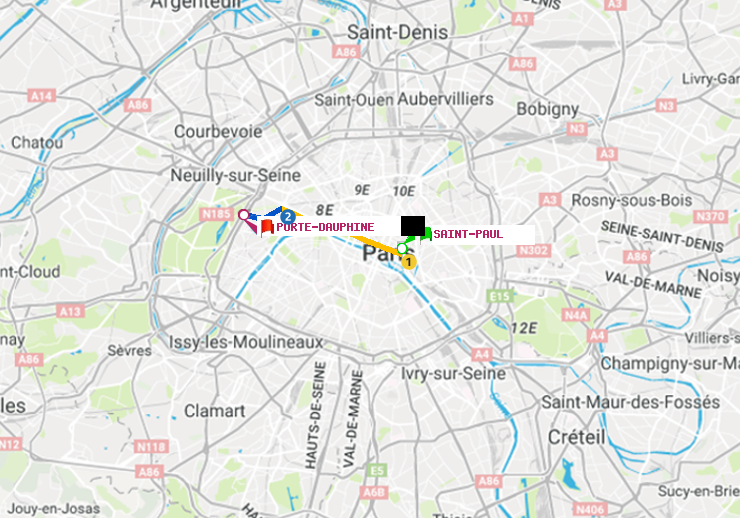 plan itinéraire ratp de Saint-Paul (Le Marais) à Porte Dauphine (Maréchal de Lattre de Tassigny)