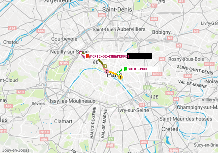 plan itinéraire ratp de Saint-Paul (Le Marais) à Porte de Champerret