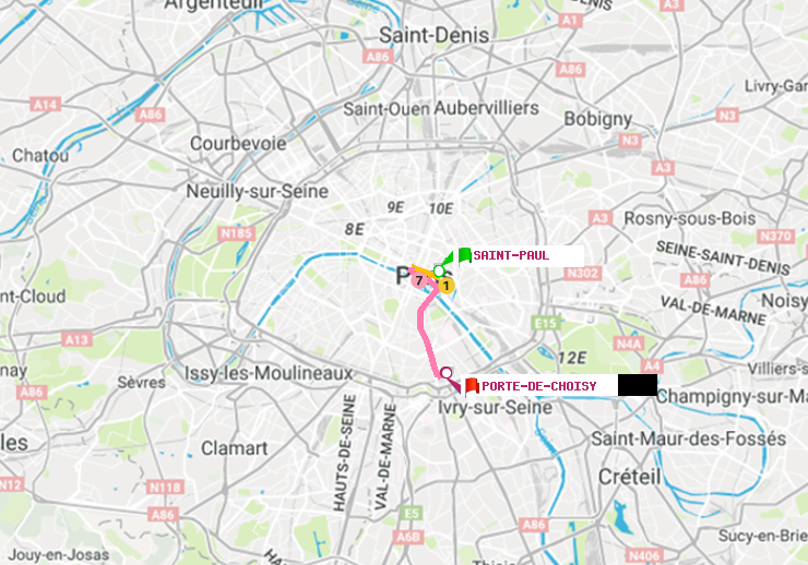 plan itinéraire ratp de Saint-Paul (Le Marais) à Porte de Choisy