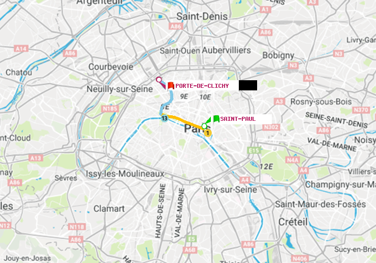 plan itinéraire ratp de Saint-Paul (Le Marais) à Porte de Clichy