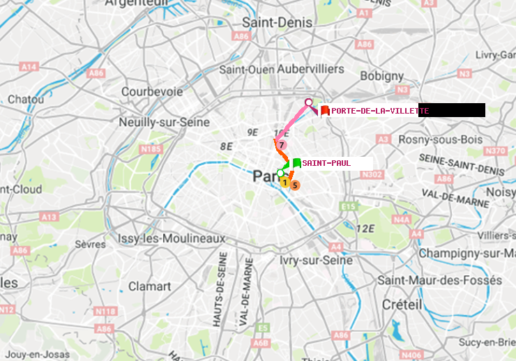 plan itinéraire ratp de Saint-Paul (Le Marais) à Porte de la Villette