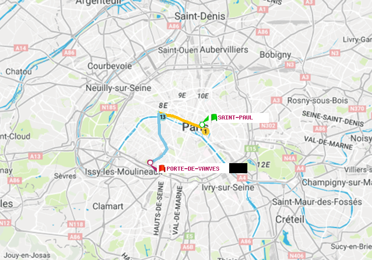 plan itinéraire ratp de Saint-Paul (Le Marais) à Porte de Vanves