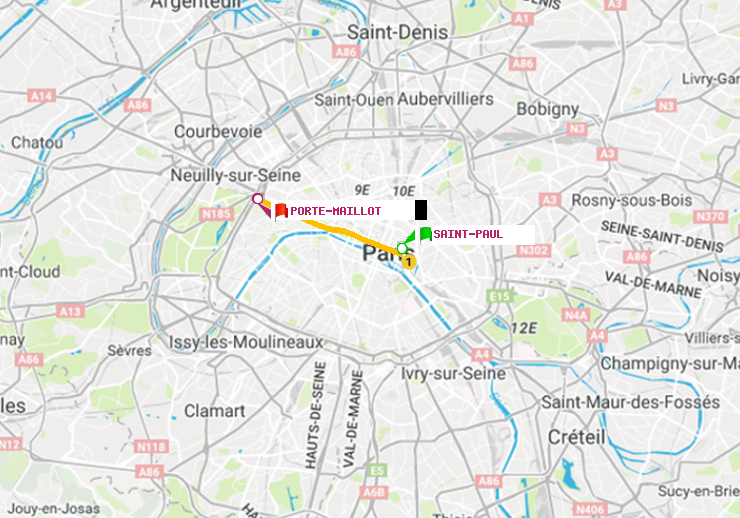plan itinéraire ratp de Saint-Paul (Le Marais) à Porte Maillot