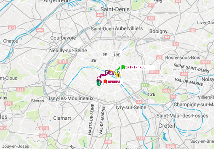 plan itinéraire ratp de Saint-Paul (Le Marais) à Rennes