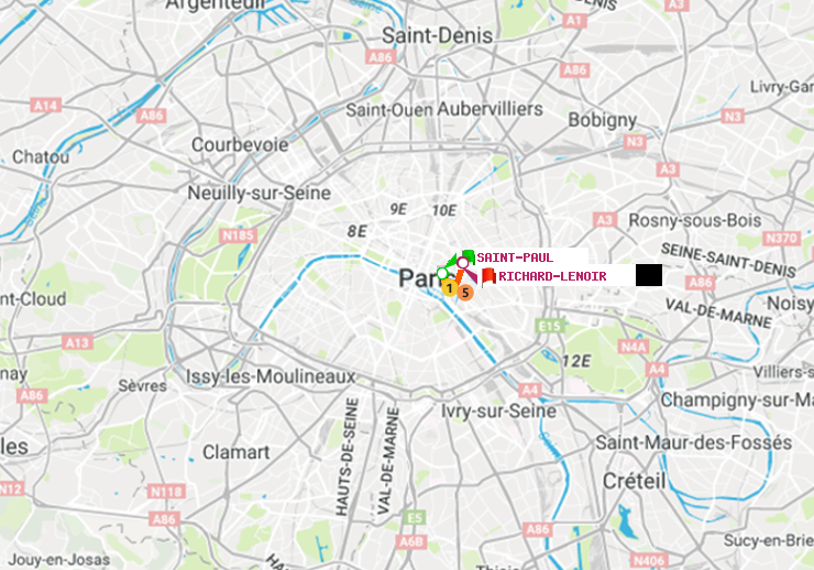 plan itinéraire ratp de Saint-Paul (Le Marais) à Richard-Lenoir