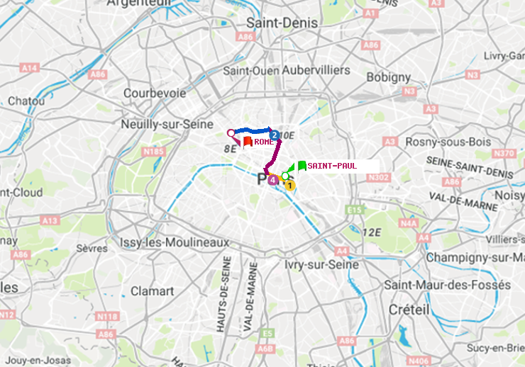 plan itinéraire ratp de Saint-Paul (Le Marais) à Rome