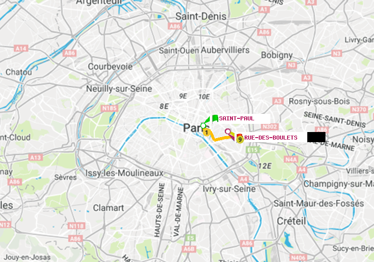 plan itinéraire ratp de Saint-Paul (Le Marais) à Rue des Boulets