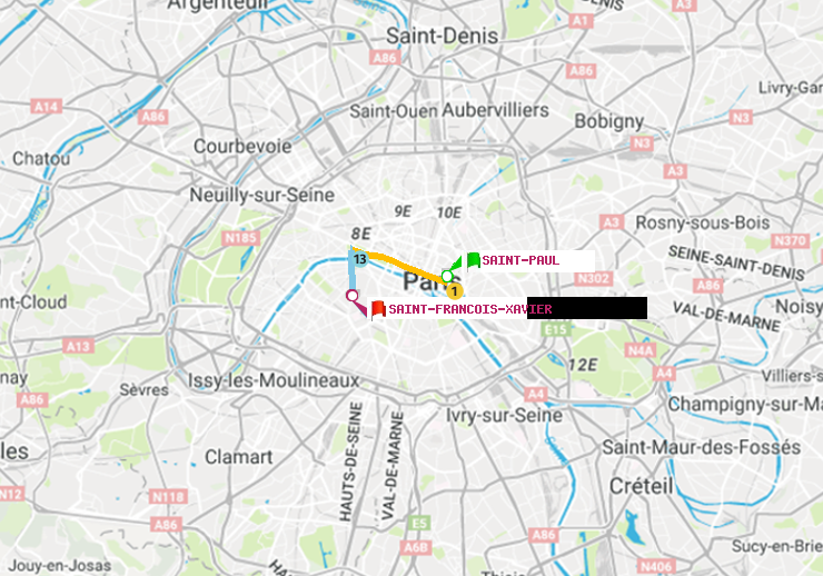plan itinéraire ratp de Saint-Paul (Le Marais) à Saint-Francois-Xavier