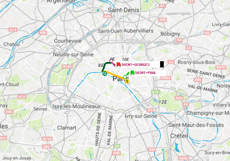 plan itinéraire ratp de Saint-Paul (Le Marais) à Saint-Georges
