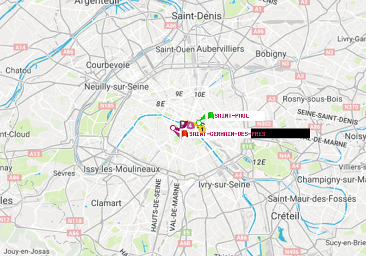 plan itinéraire ratp de Saint-Paul (Le Marais) à Saint-Germain des Prés