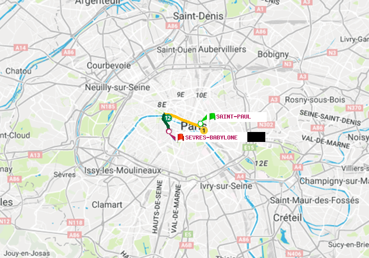 plan itinéraire ratp de Saint-Paul (Le Marais) à Sèvres-Babylone