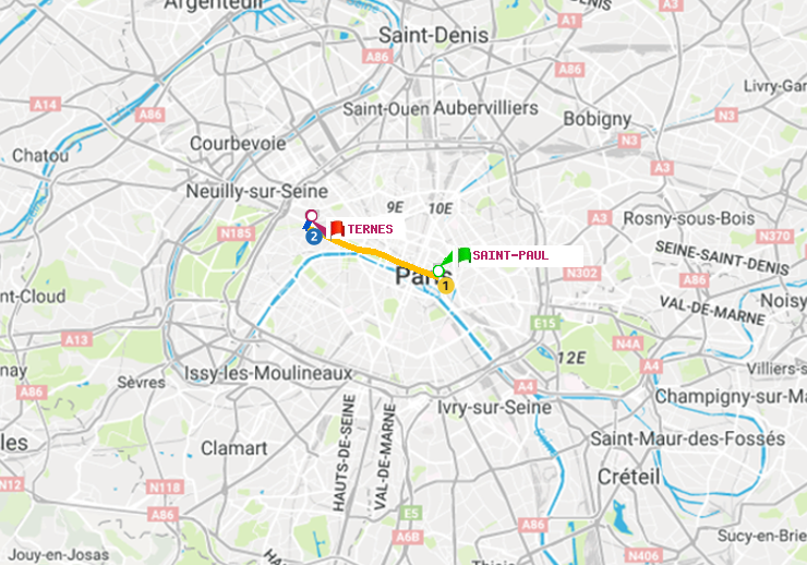 plan itinéraire ratp de Saint-Paul (Le Marais) à Ternes