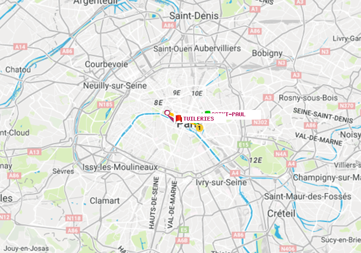 plan itinéraire ratp de Saint-Paul (Le Marais) à Tuileries