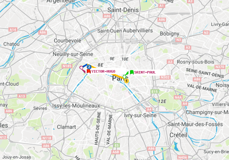 plan itinéraire ratp de Saint-Paul (Le Marais) à Victor Hugo