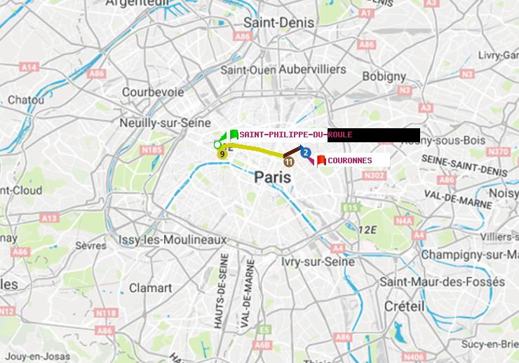 plan itinéraire ratp de Saint-Philippe du Roule à Couronnes
