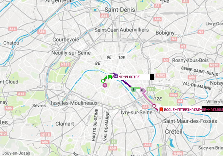 plan itinéraire ratp de Saint-Placide à Ecole Vétérinaire de Maisons-Alfort