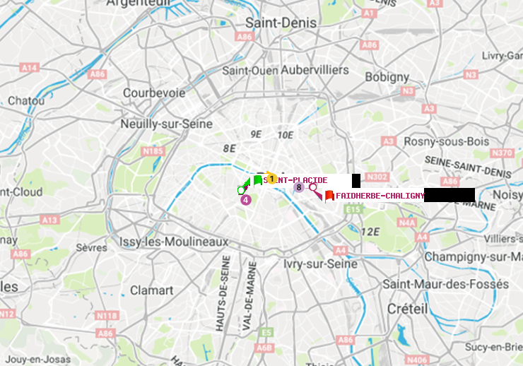 plan itinéraire ratp de Saint-Placide à Faidherbe-Chaligny