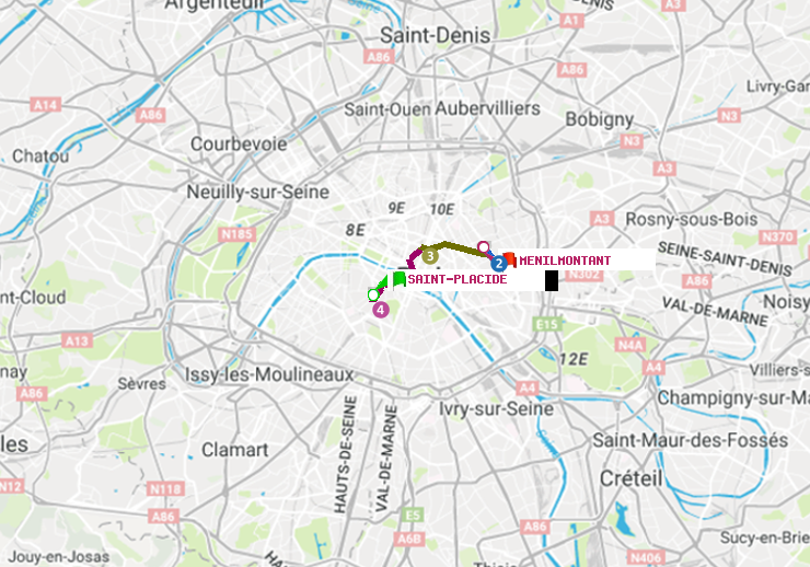 plan itinéraire ratp de Saint-Placide à Ménilmontant